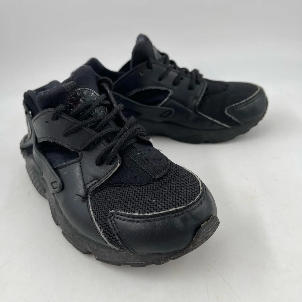 Nike Unisex Kids Huarache-Size 13 C -Black Leather Lace-Up Athletic Shoes